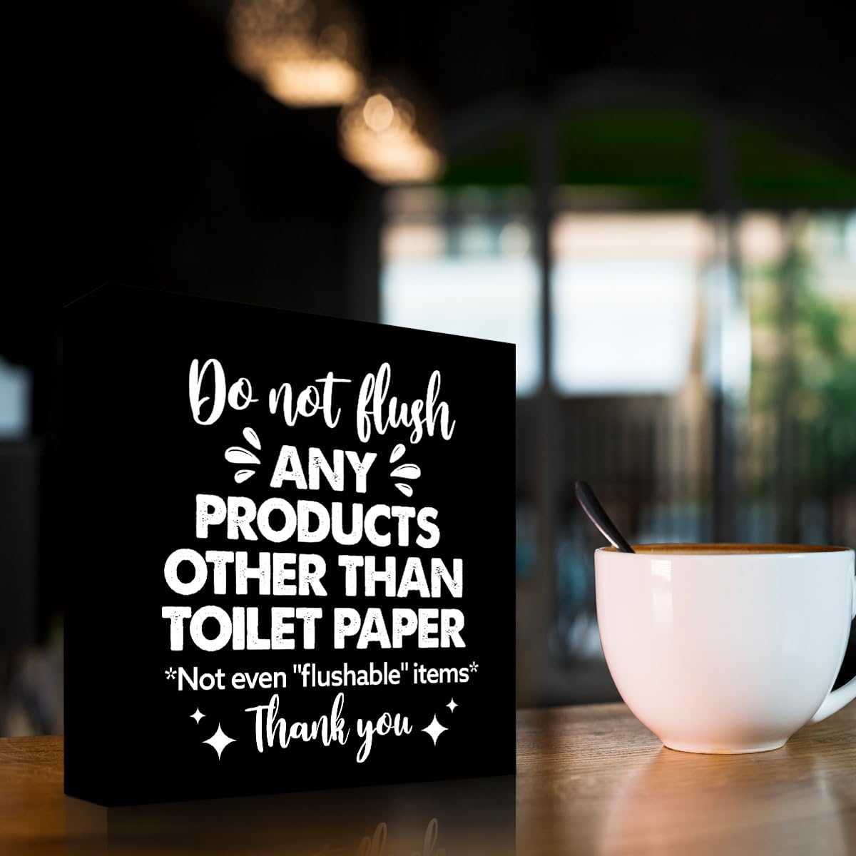 Do Not Flush Any Products Other Than Toilet Paper Wooden Box Sign - Bathroom Reminder Funny Quote Pink