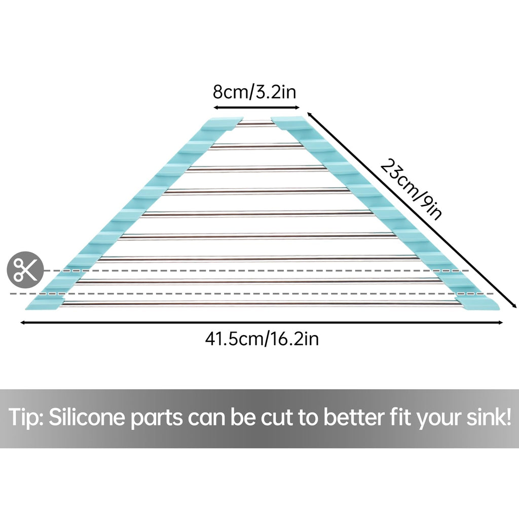 Triangle Foldable Dish Drying Rack, Small Roll-Up - Stainless Steel Over Sink Drainer for Kitchen Sink Corner, Rustproof