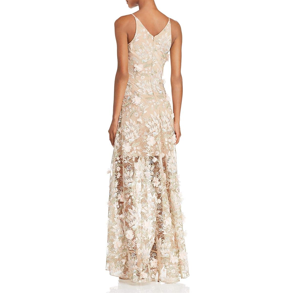 Women's Embellished Plunging Gown Sleeveless Floral Long Dress