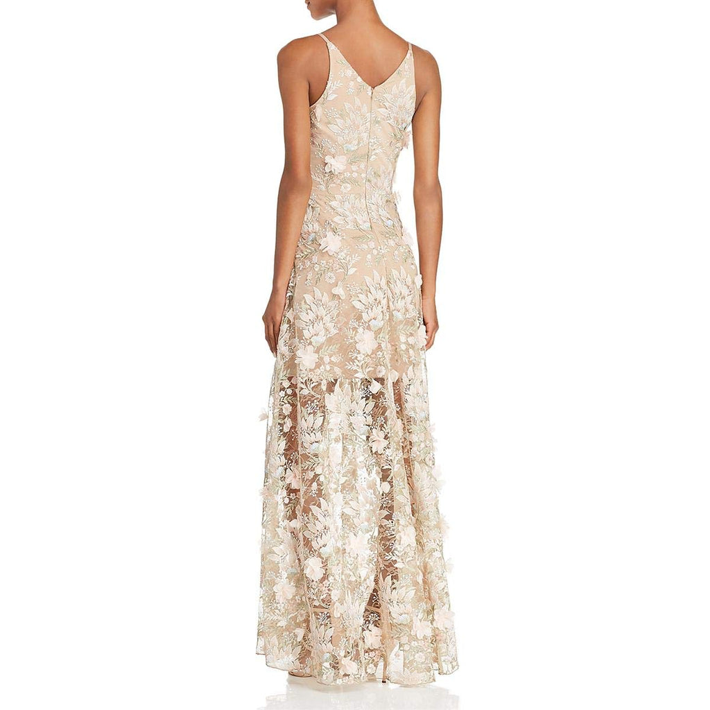 Women's Embellished Plunging Gown Sleeveless Floral Long Dress