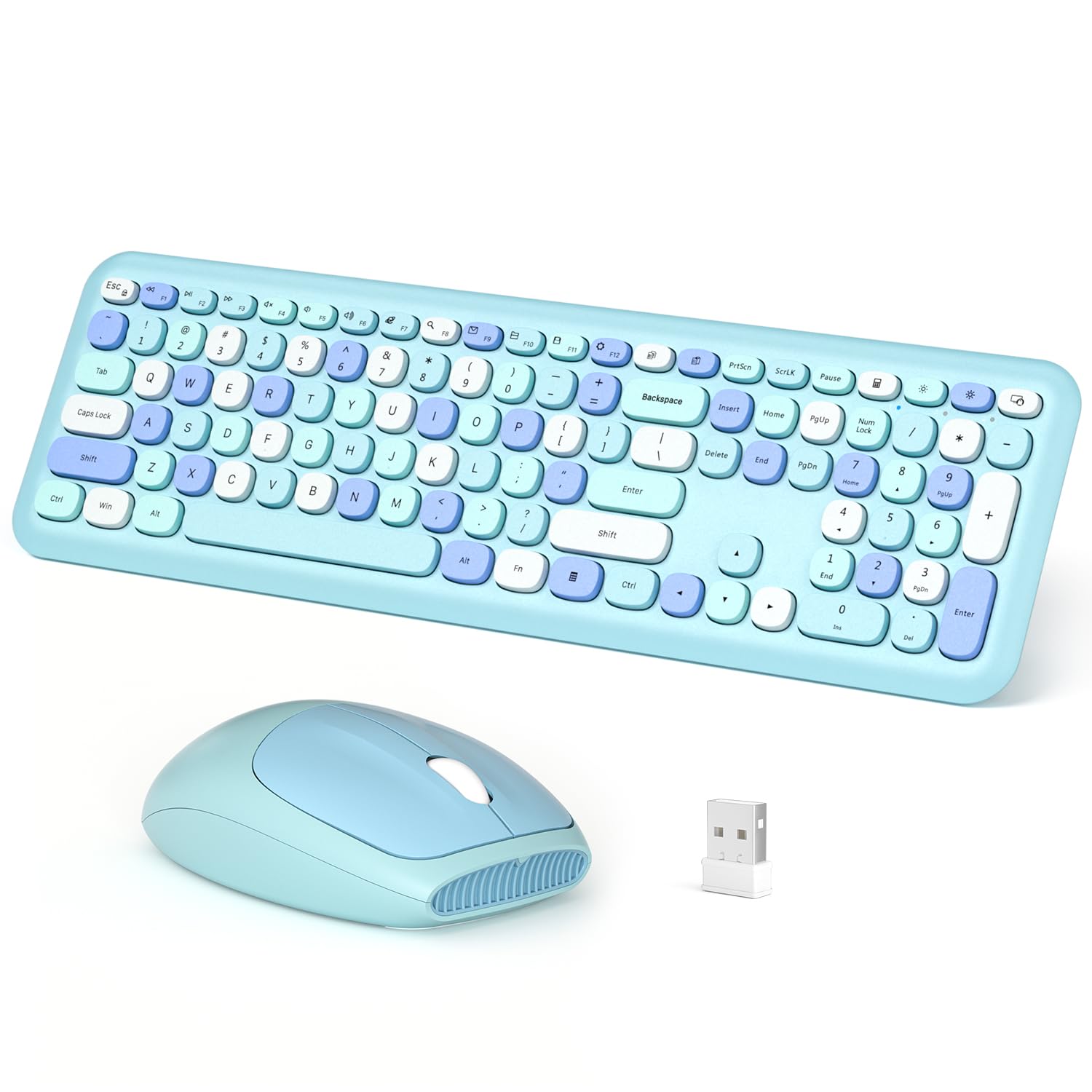 Wireless Keyboard and Mouse Combo, Full-Sized Typewriter Keyboards, Cute Cat Shaped Wireless Mouse, USB Plug and Play for Windows, Computer, PC, Laptop, Desktop