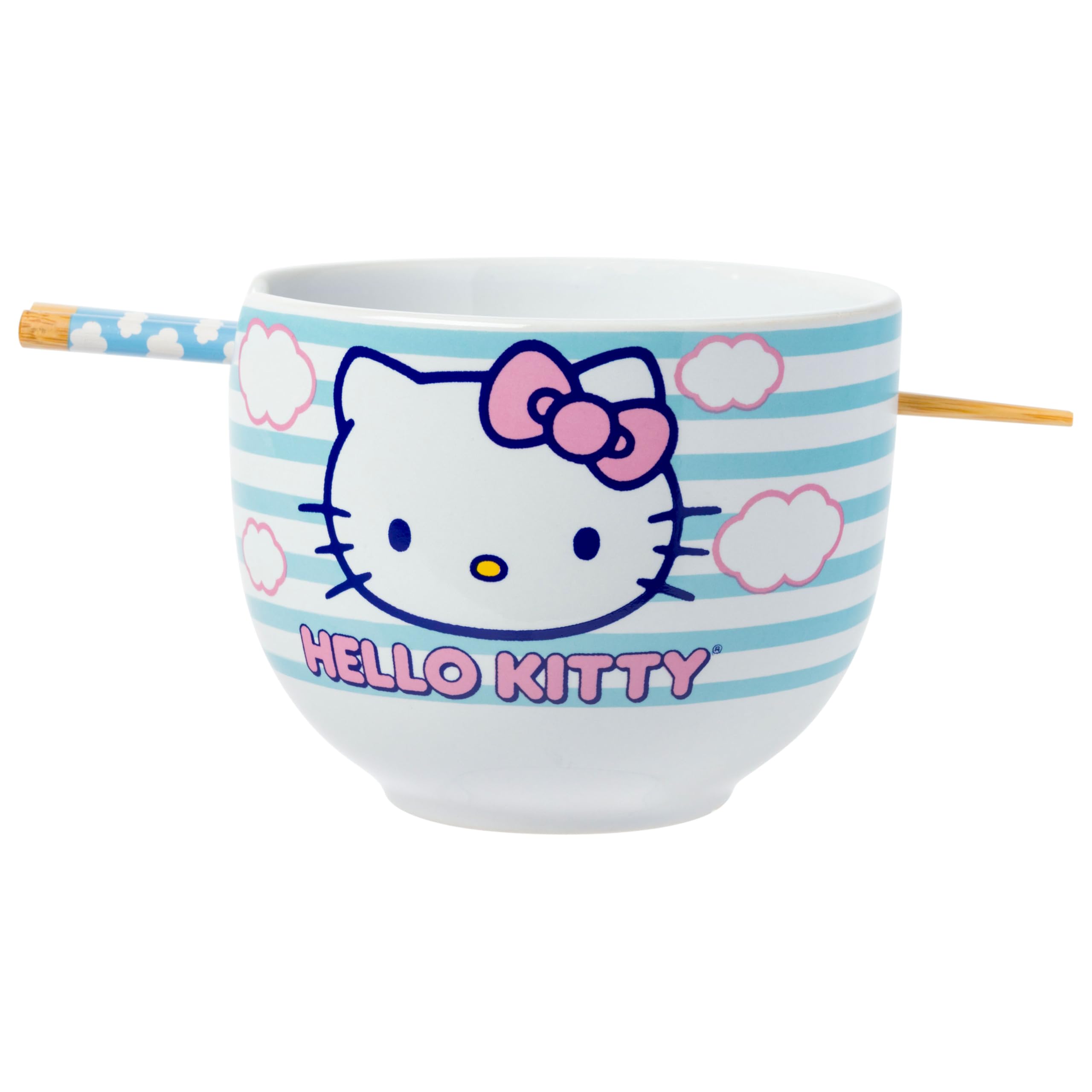 Ceramic Sanrio Hello Kitty Ramen Noodle Rice Bowl with Chopsticks, Microwave Safe