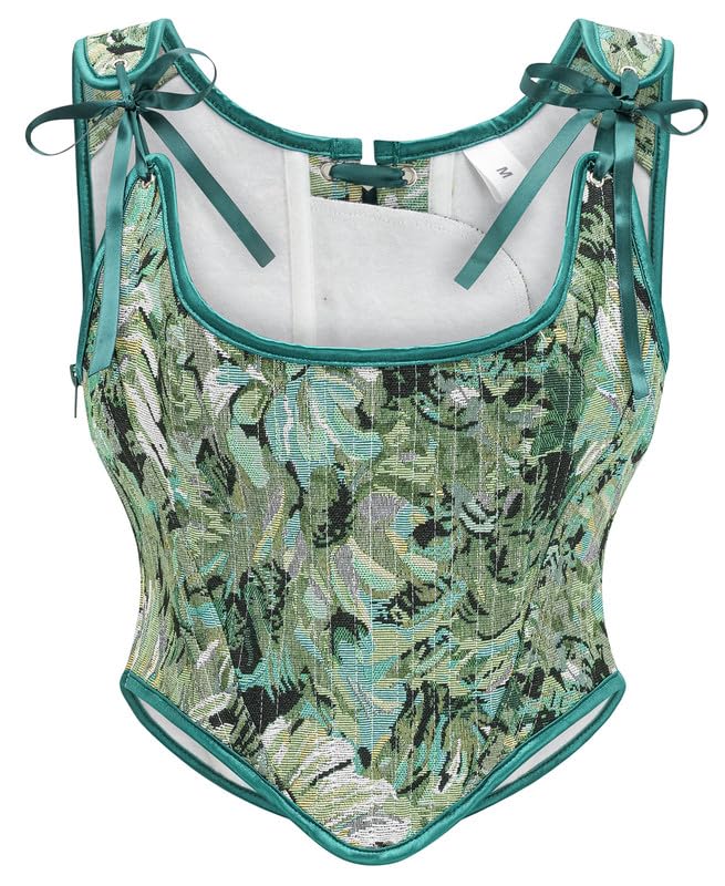 Womens Vintage Asymmetrical Hem Overbust Corset Tie Front Lace-up Back Bustier Shapewear Top