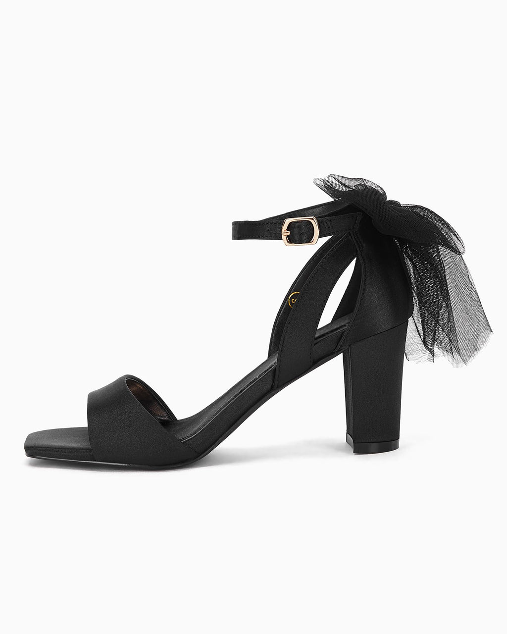 Women's Bow Tie Heeled Sandals Chunky Heels One Strap Satin Ankle Buckle Shoe