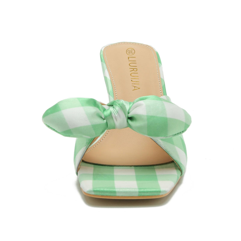 Ladies Bow Tie Kitten Heel Sandals For Women Mule Sandals Slingback Square Open Toe Low Wedding Heels Backless Slip On Slide Summer Cute Wedding Bridal Sandals Shoes