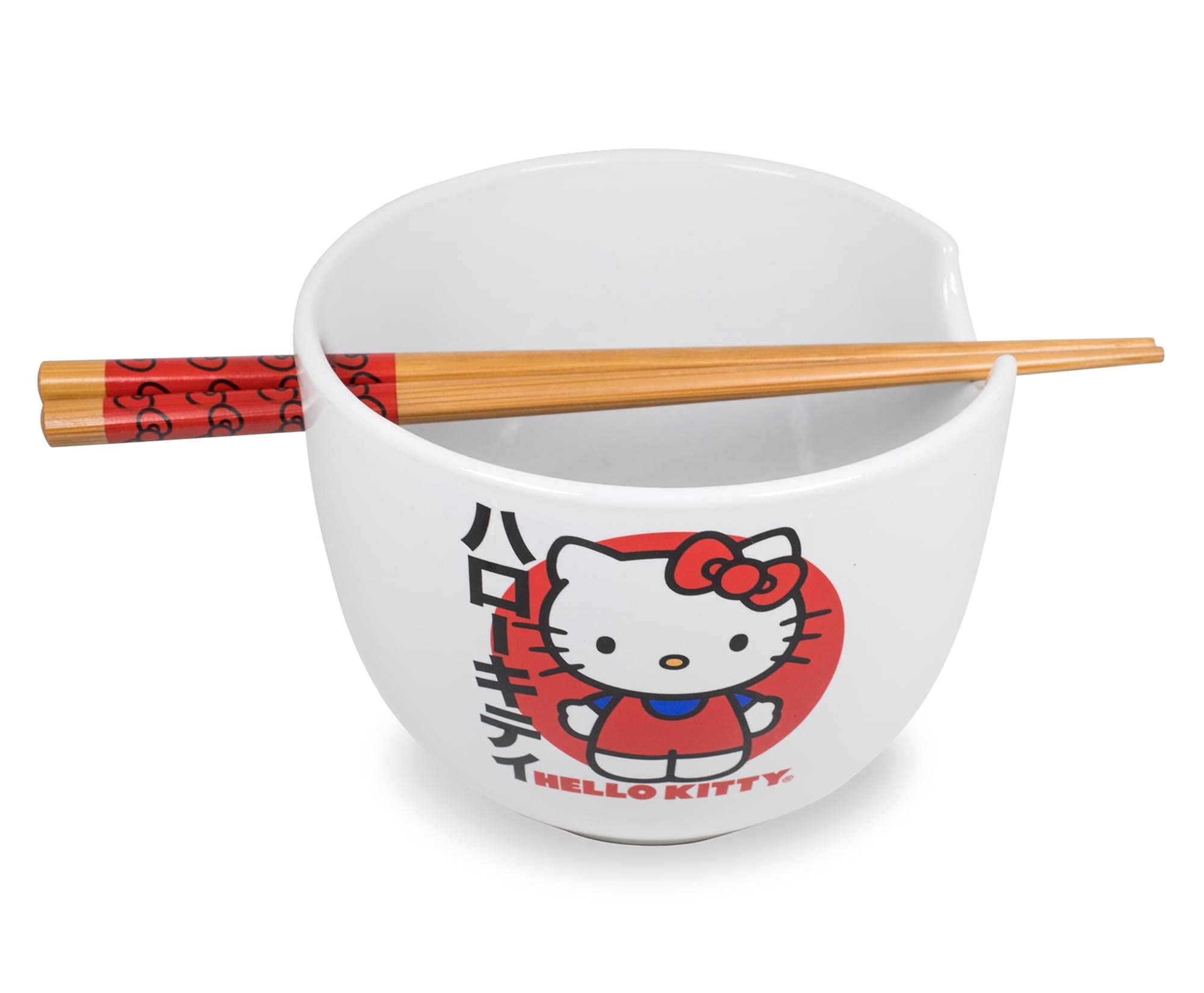 Ceramic Sanrio Hello Kitty Ramen Noodle Rice Bowl with Chopsticks, Microwave Safe