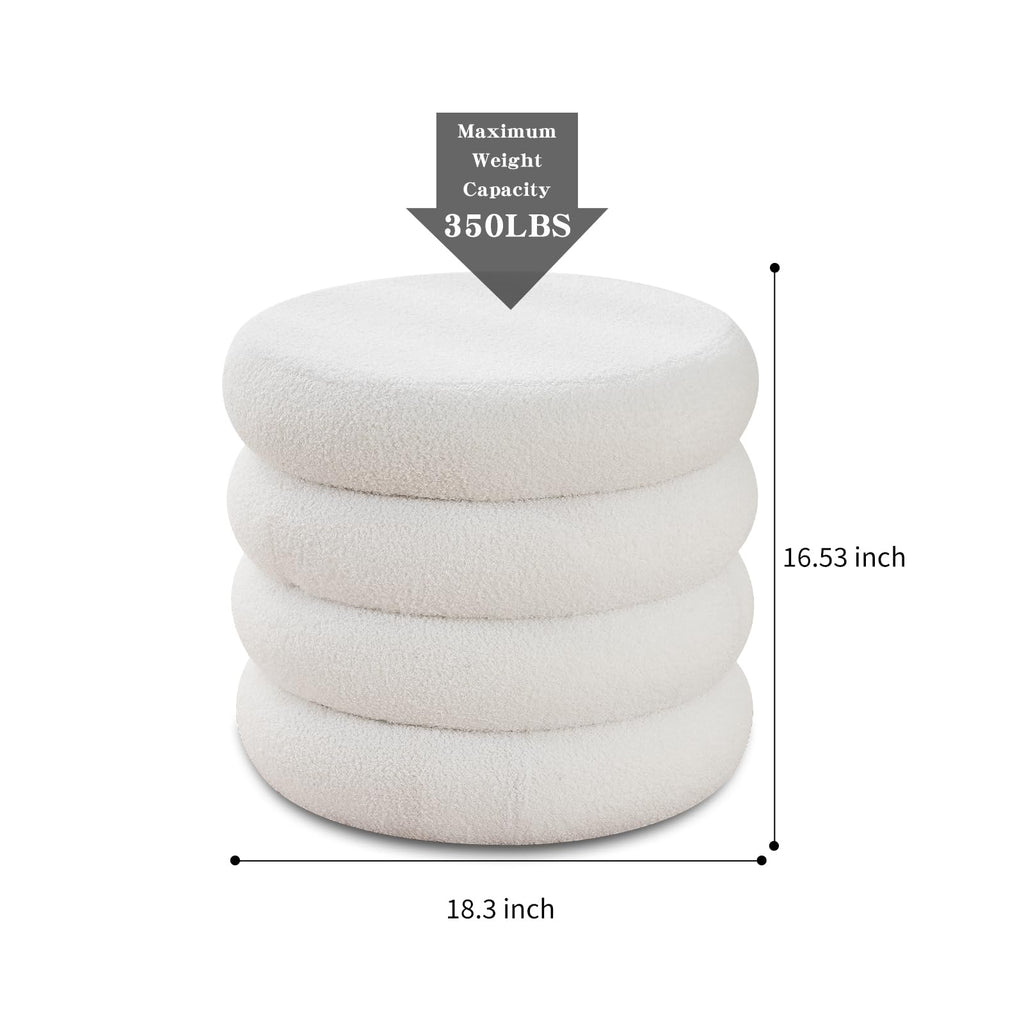 Round Storage Ottoman, Modern Sherpa Footstool with Flip-Top