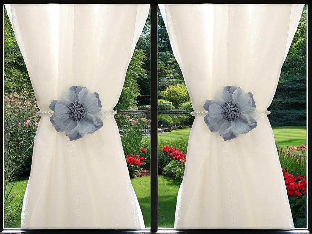 Elegant Pearl Magnetic Curtain Tieback with Handmade Flower Decorative Drapery Holdbacks Rope Holder