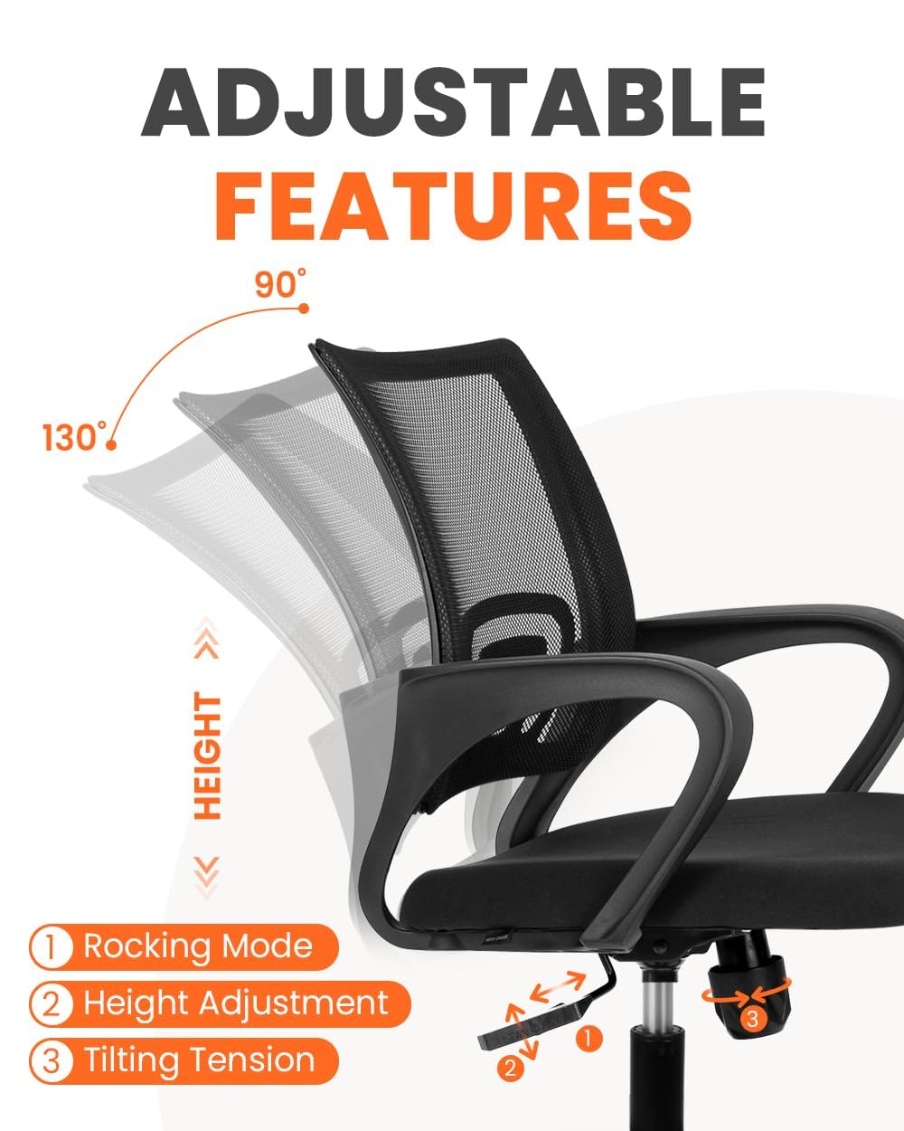Office Desk Computer Chair Ergonomic Mesh Gaming Mid Back Seat with Comfy Lumbar Support Adjustable Height Swivel