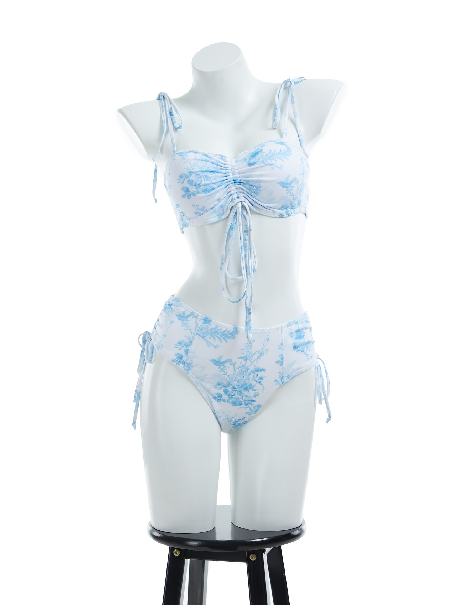 Womens Bikini Set 40's Retro Vintage Elegant Floral Bikini Swimsuit with Cover-up and Skirt