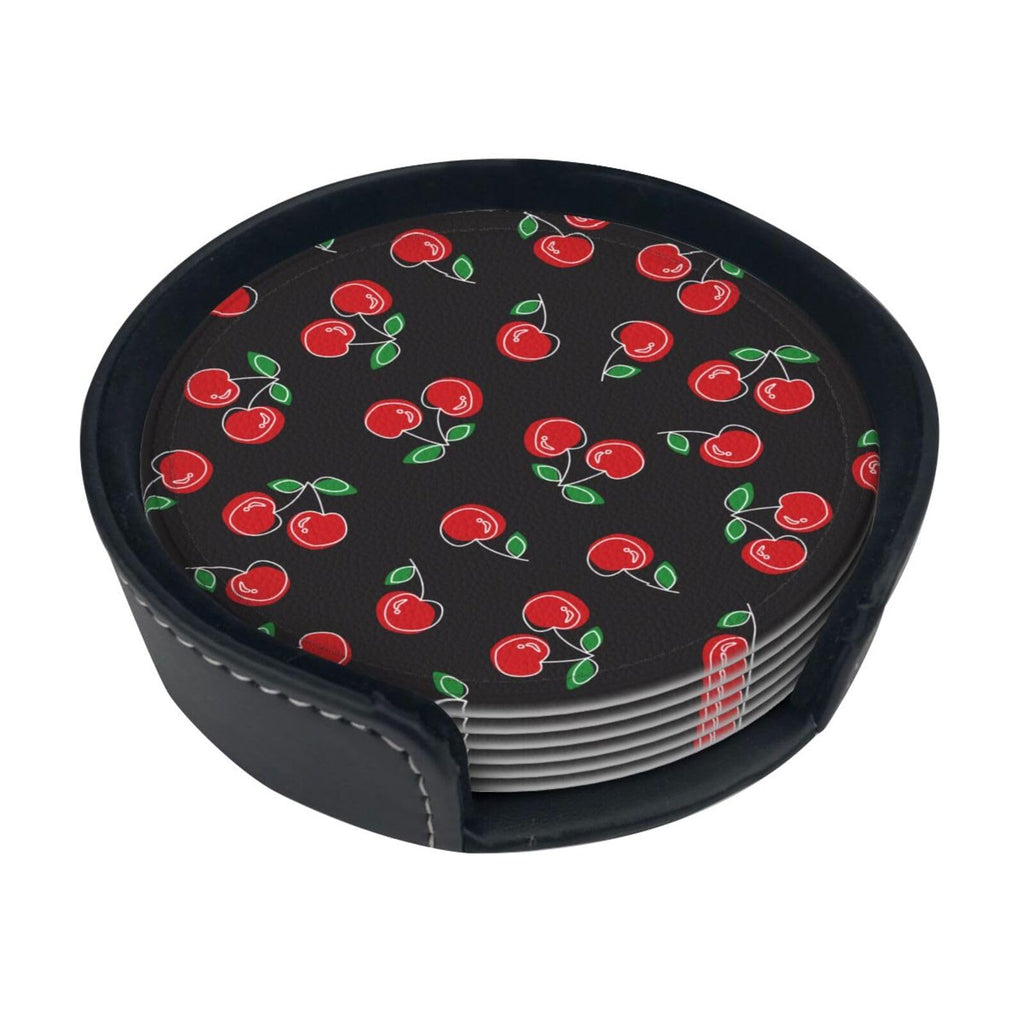 Coasters for Drinks Round Leather Coaster with Holder Set of 6 for Tabletop Protection