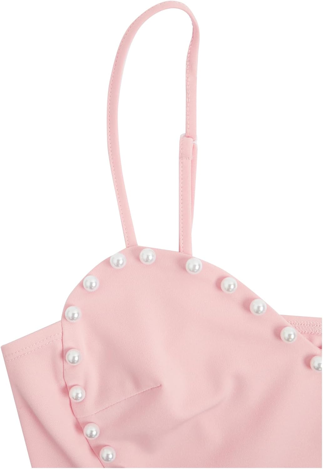 Women's Pearls Sleeveless Asymmetrical Hem Heart Crop Cami Top Sexy Camisole