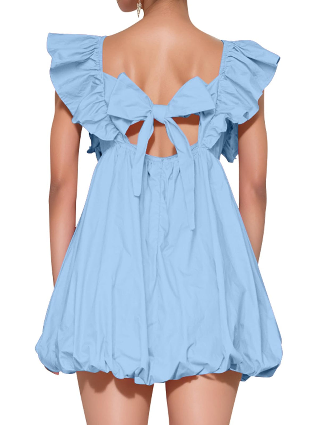 Summer Mini Deep V-Neck Babydoll Dress â€?Backless Lace-Up Sexy Bubble Dress