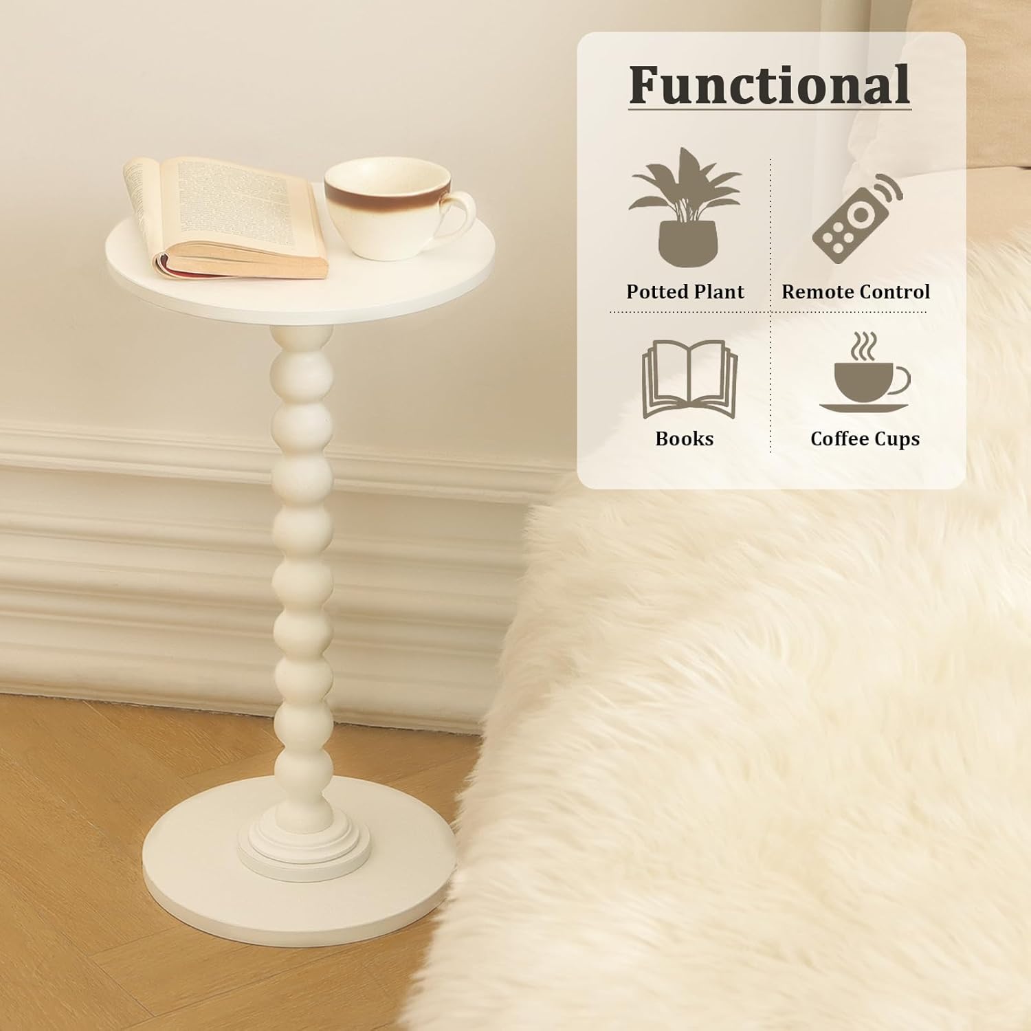 Round Side Table, Small Drink Table for Small Spaces, Modern Accent End Table Nightstand with Solid Wood Leg for Living Room, Bedroom, Corners, and Office
