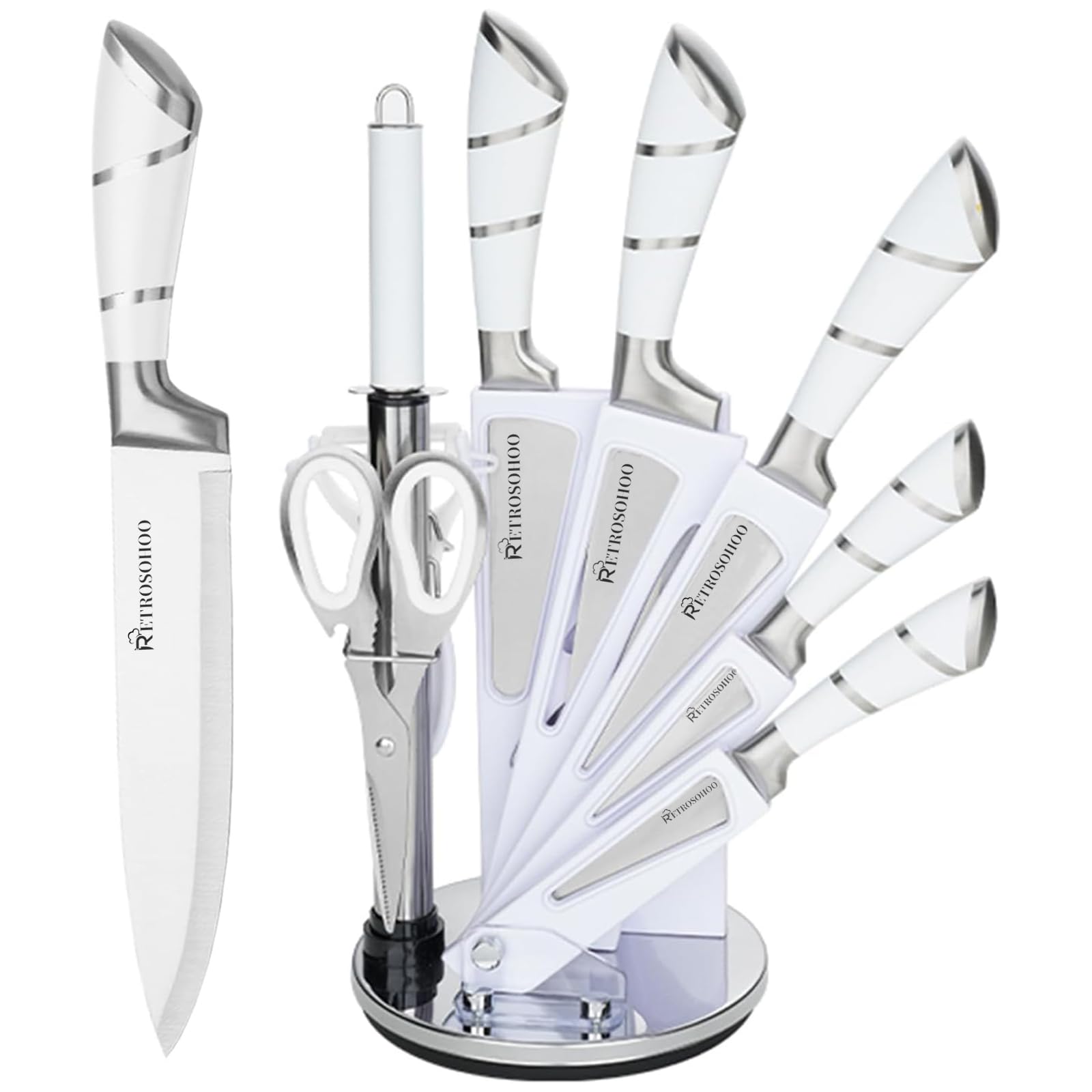 Kitchen Stainless Steel Knife Set, 9-Pieces Sharp Non-Stick Coated Chef Knives Block Set