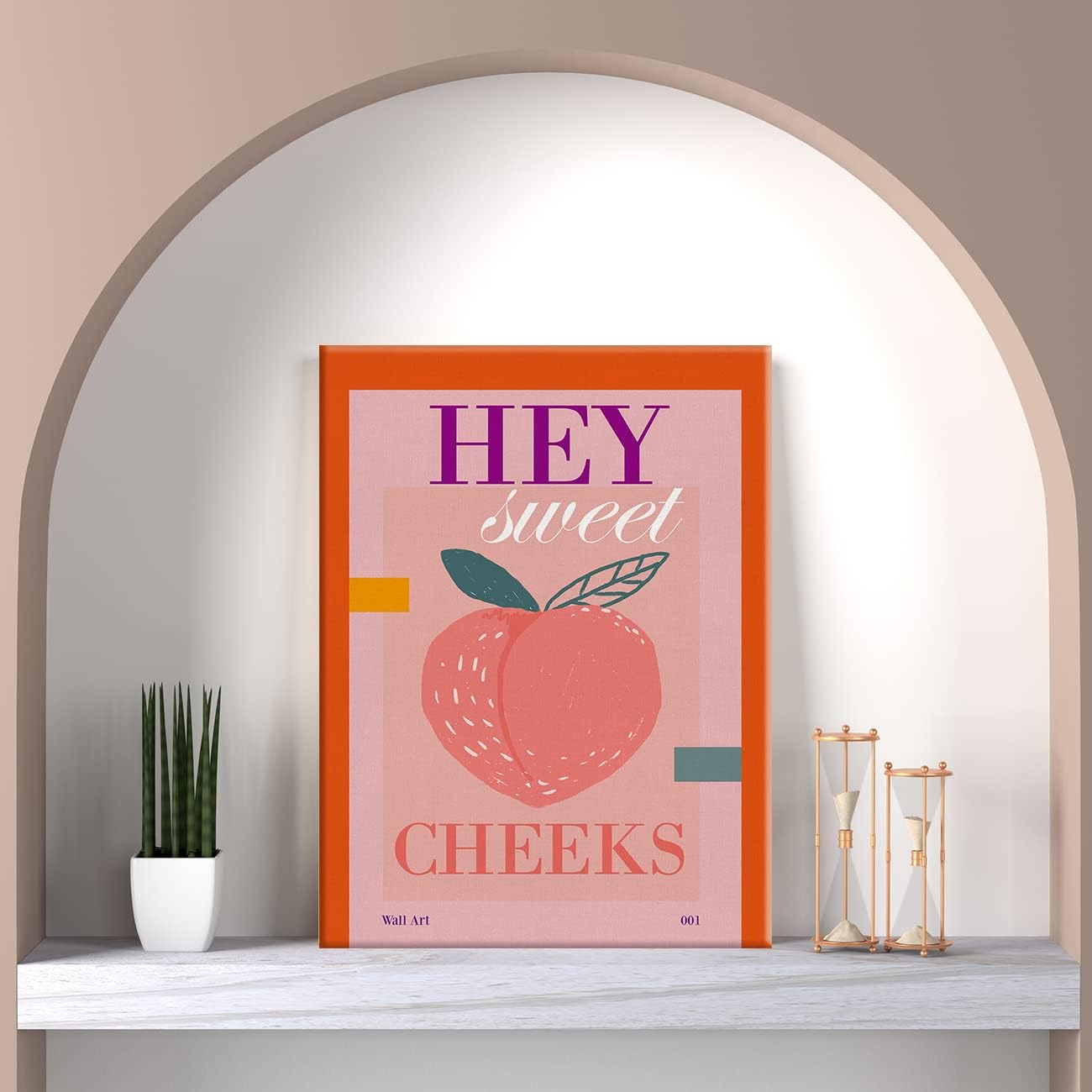Print Canvas Wall Art Home Decor -  Bathroom Peach Art Hey Sweet Cheeks Painting 12x15 Canvas Poster Framed Ready to Hang