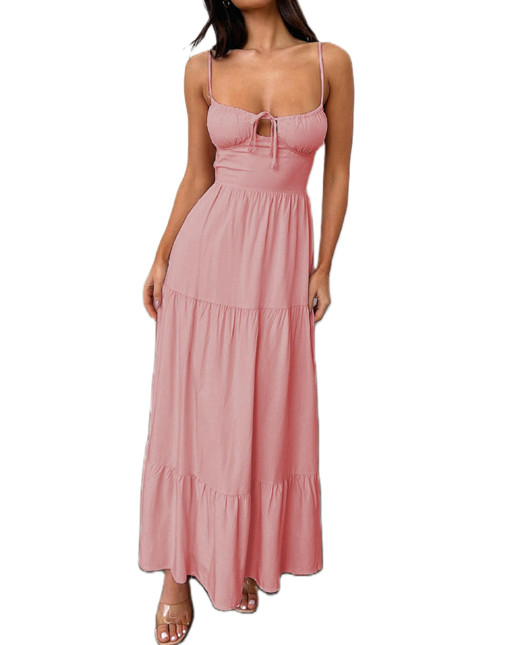 Women Y2k Bodycon Long Dress Spaghetti Strap Low Cut Dress Casual Backless Flowy Maxi Dress Sexy