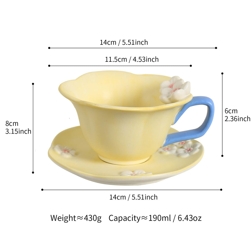 Floral Tea Cups and Saucers, Ceramic Cute Tea Cup for Tea Party