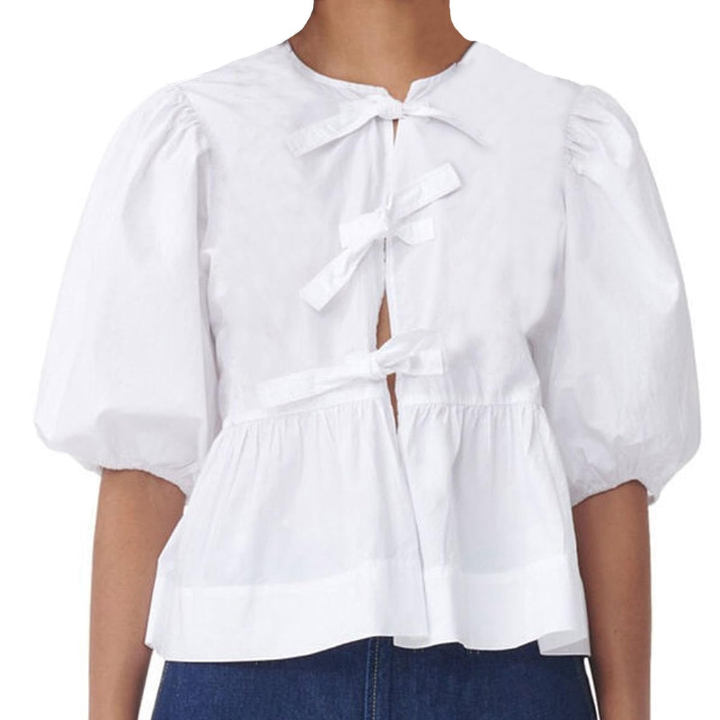 Tie Front Tops Womens Y2k Print Peplum Babydoll Top 3/4 Length Puff Sleeve Coquette Cute Going Out Tops