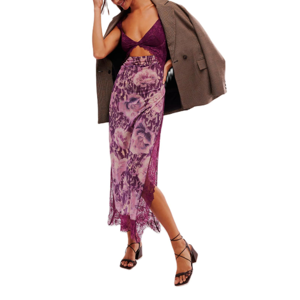 Women Sleeveless Maxi Dress Backless Bodycon Floral Printed Spaghetti Strap Long Dress Sheer Mesh Summer One-Piece