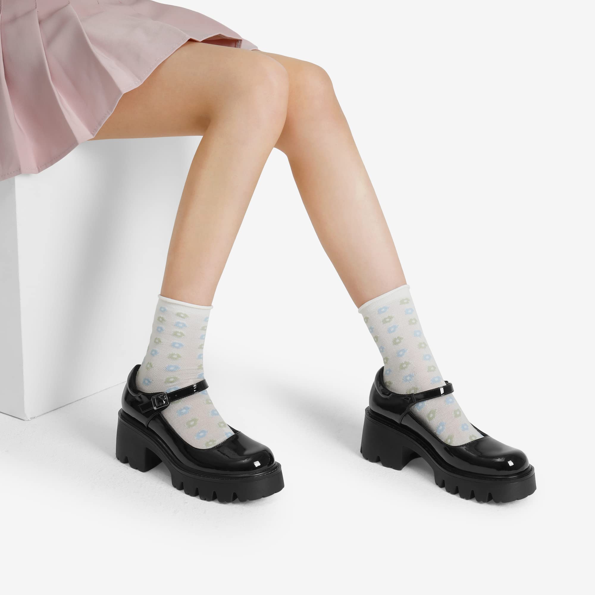 Women's Mary Janes Shoes -  Platform Dress Low Heel Chunky Pumps Round Toe Ankle Strap Pumps Shoes Oxfords