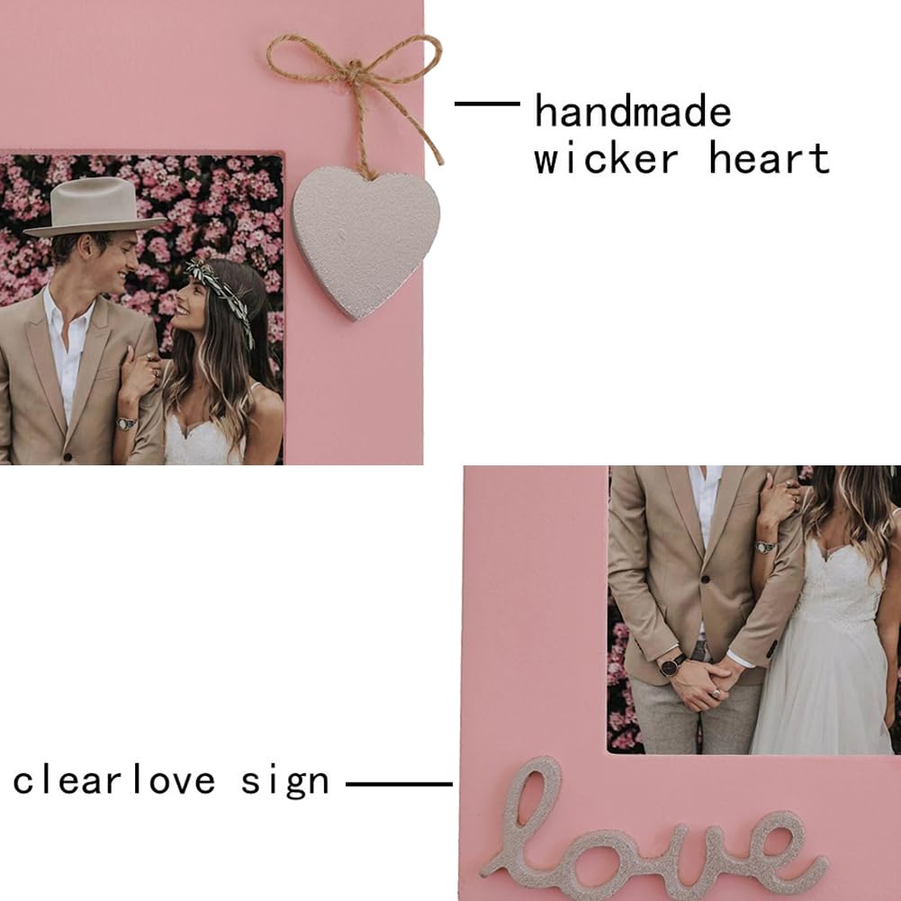 Love Picture Frame with Heart for Table Top and Wall Mounting-Distressed Wooden Photo Frame HD Glass Inside