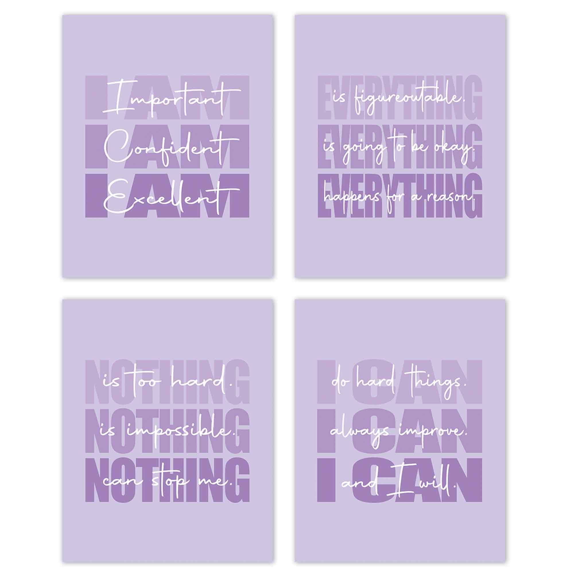 Set of 4 Inspirational Posters â€?Motivational Wall Art for Teen Girls & Women (8x10)