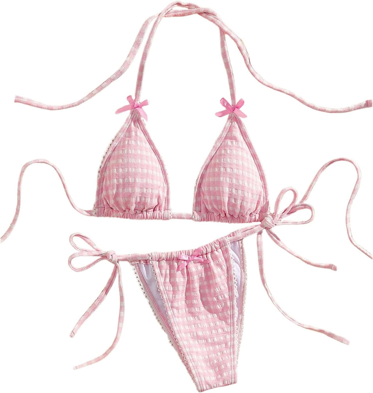 Women's Plaid Bow Bikini SetHalter String Triangle Thong 2 Piece Swimsuits