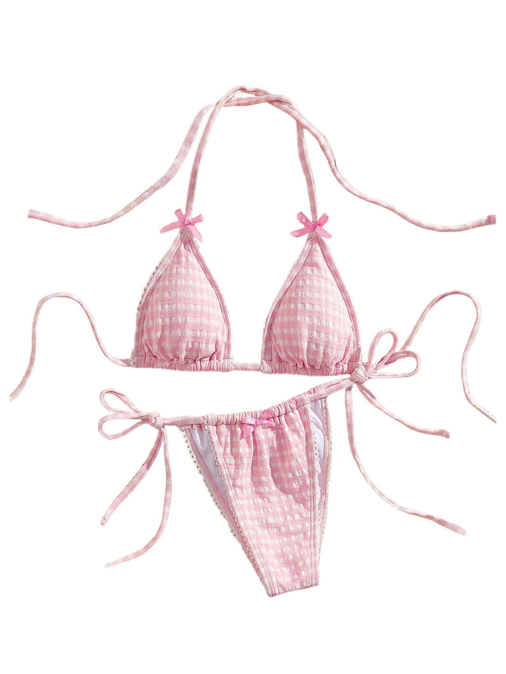 Women's Plaid Bow Bikini SetHalter String Triangle Thong 2 Piece Swimsuits