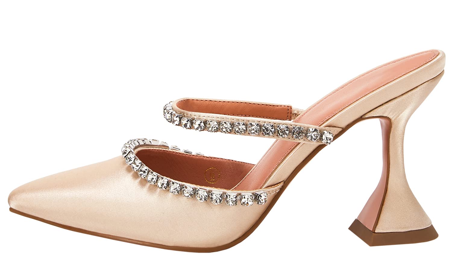 Women's Pointed Toe Strappy Heels Crystal Satin Heeled Mules Shoes