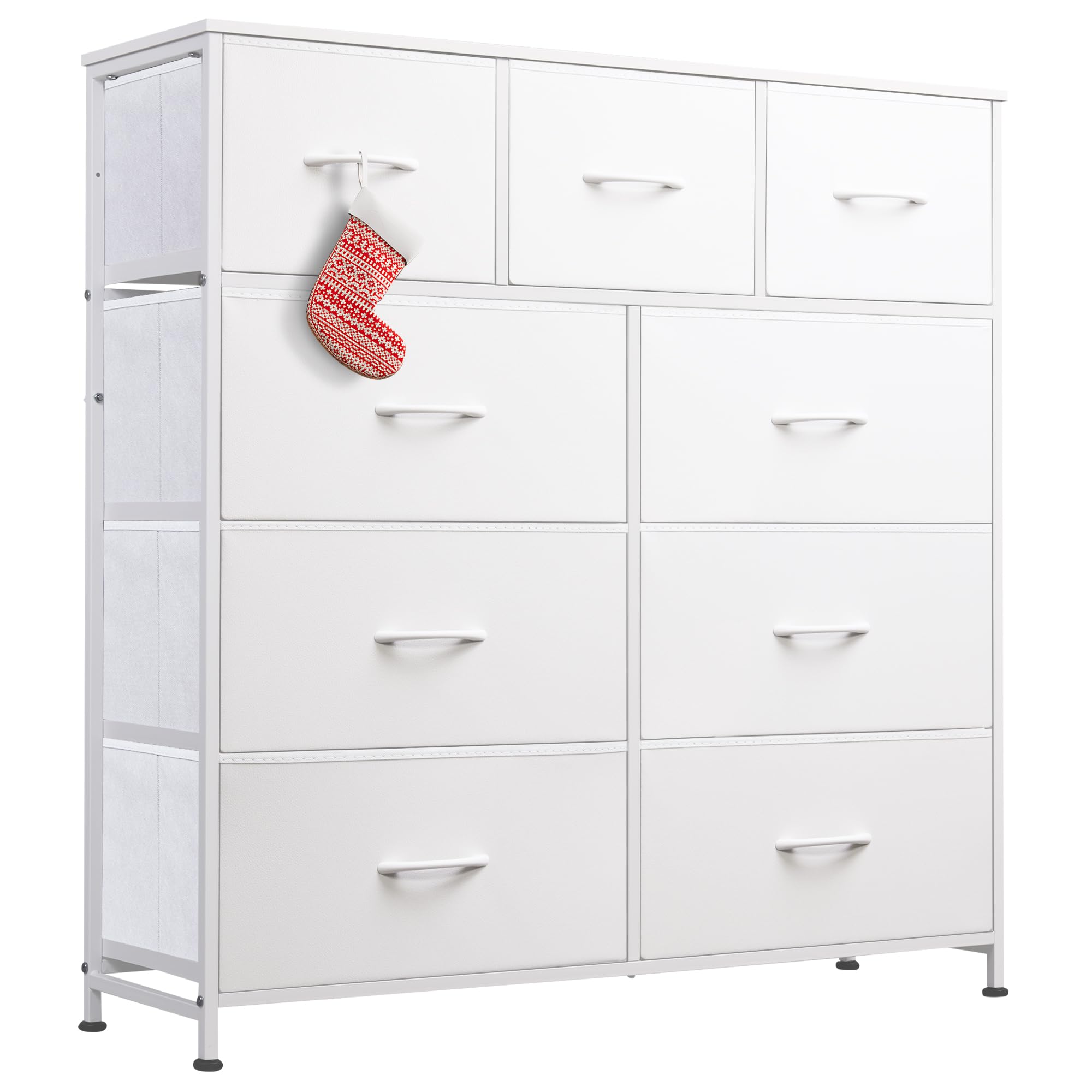 Drawer Fabric 9 Dresser â€?Tall Storage Tower with Bins, Steel Frame, and Wood Top