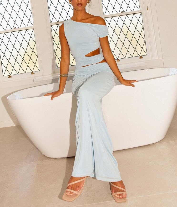 Sexy Cut Out Maxi Dress for Women Spaghetti Strap Backless Bodycon Dress Y2k Hollow Sleeveless Long Dress