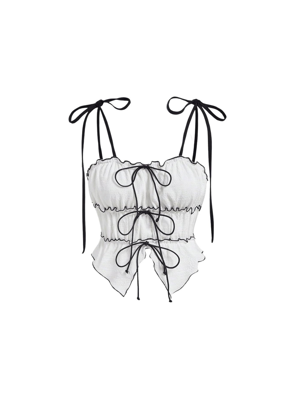 Women's Bow Tie Cami Tops Ruffle Spaghetti Strap Contrast Trim Asymmetrical Camisole Tank