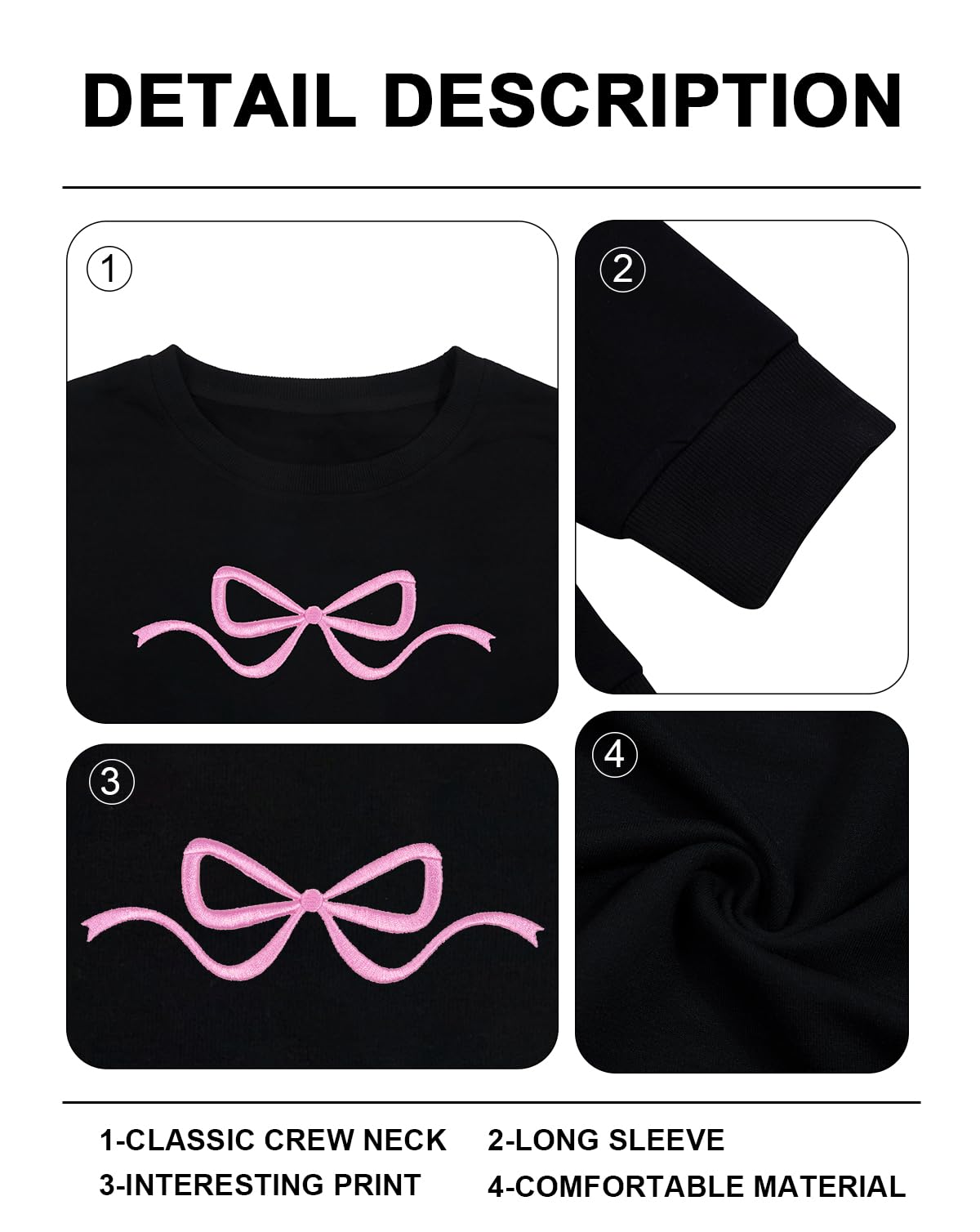 Ladies Bow Sweatshirt Coquette Sweater - Embroidered sweatshirt Clean Girl Aesthetic Shirt Fall Crewneck Pullover