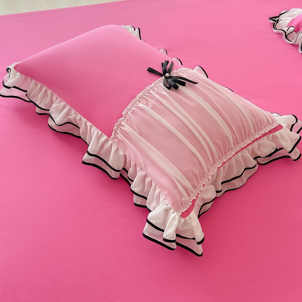 Duvet Cover Ruffle Beddding Set with Bowtie - 3 Pieces Comforter Cover Set with Zipper Closure & Pillowcase - Comforter Not Included