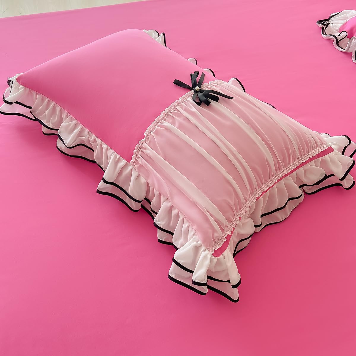 Duvet Cover Ruffle Beddding Set with Bowtie - 3 Pieces Comforter Cover Set with Zipper Closure & Pillowcase - Comforter Not Included