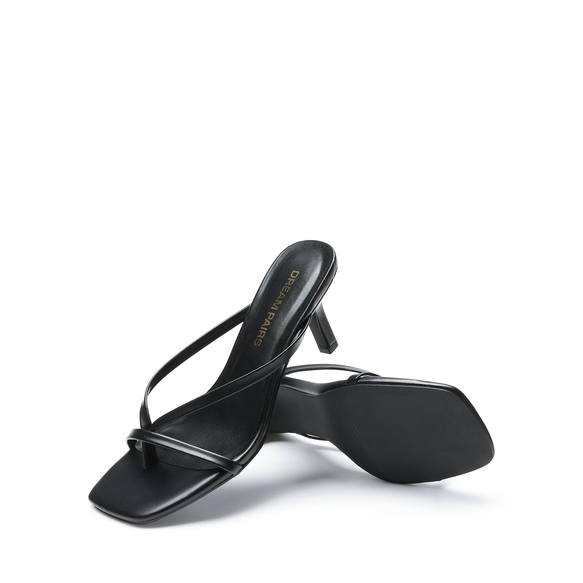 Women Sexy Kitten Low Heels Open Square Toe Thong Heeled Sandals