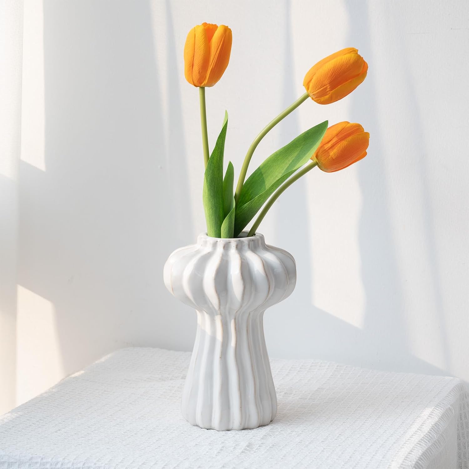 Cute Boho Beige White Vase Ceramic Bouquet Bud Flower Vase