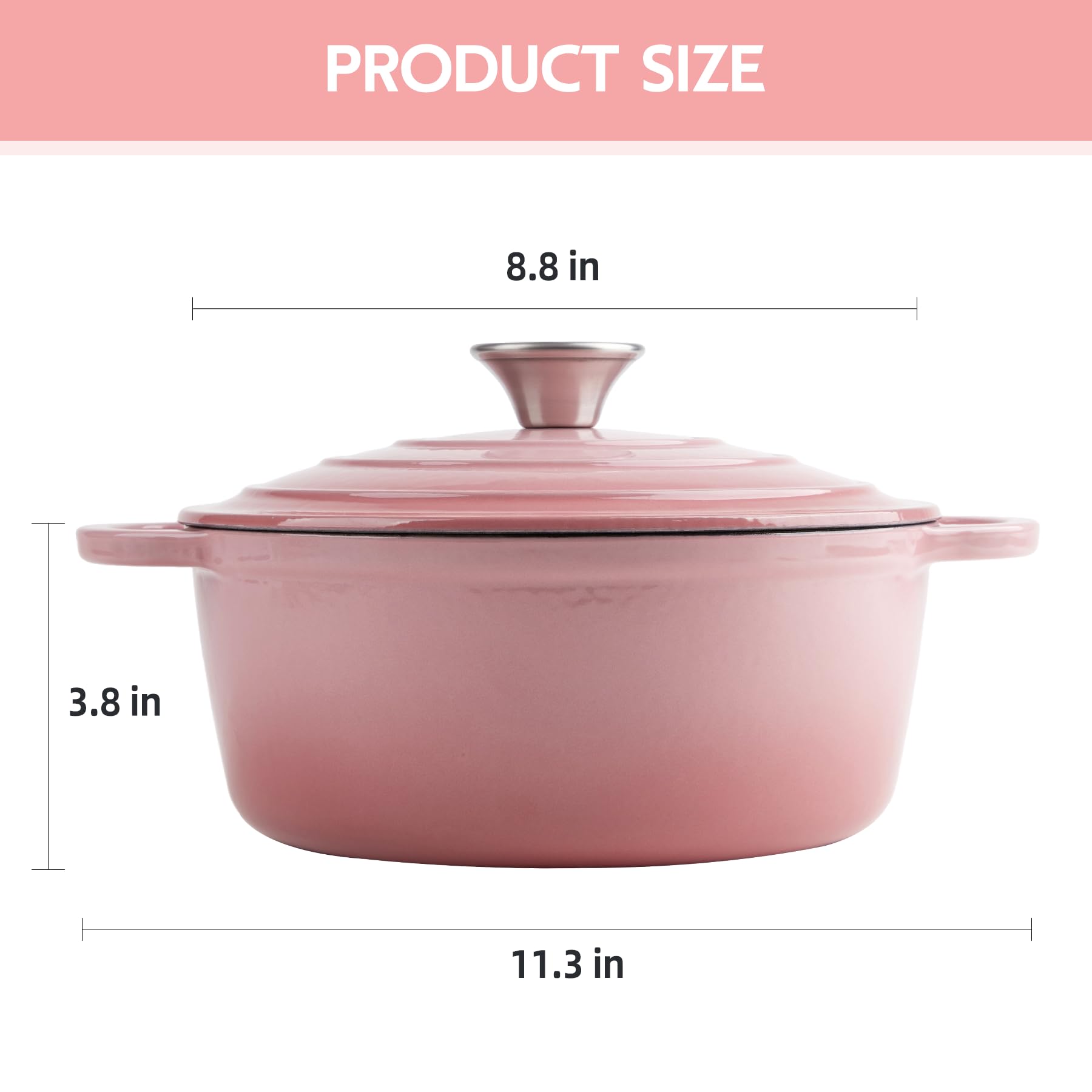 Enameled Cast Iron Dutch Oven with Lid - Big Dual Handles - Round Pot for Versatile Cooking 6 Quart