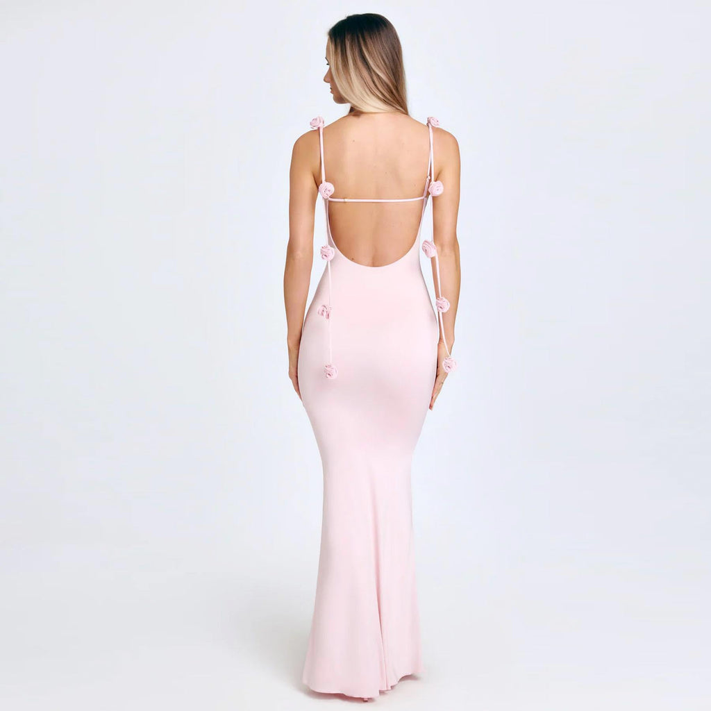 Women's Sexy Maxi Dress Summer Elegant Floral Bodycon Spaghetti Strap Sleeveless Backless Fishtail Long Dress