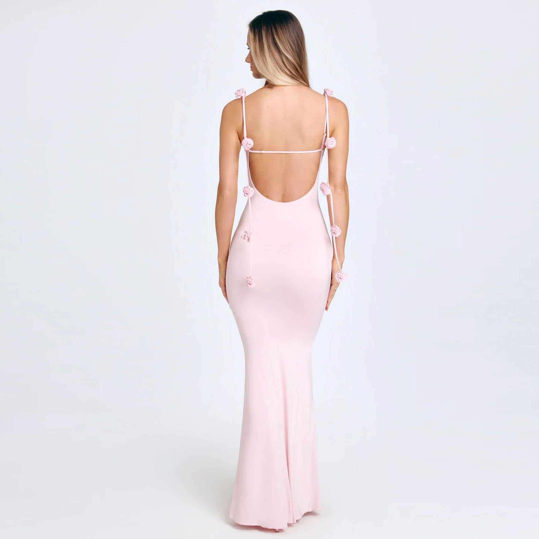 Women's Sexy Maxi Dress Summer Elegant Floral Bodycon Spaghetti Strap Sleeveless Backless Fishtail Long Dress