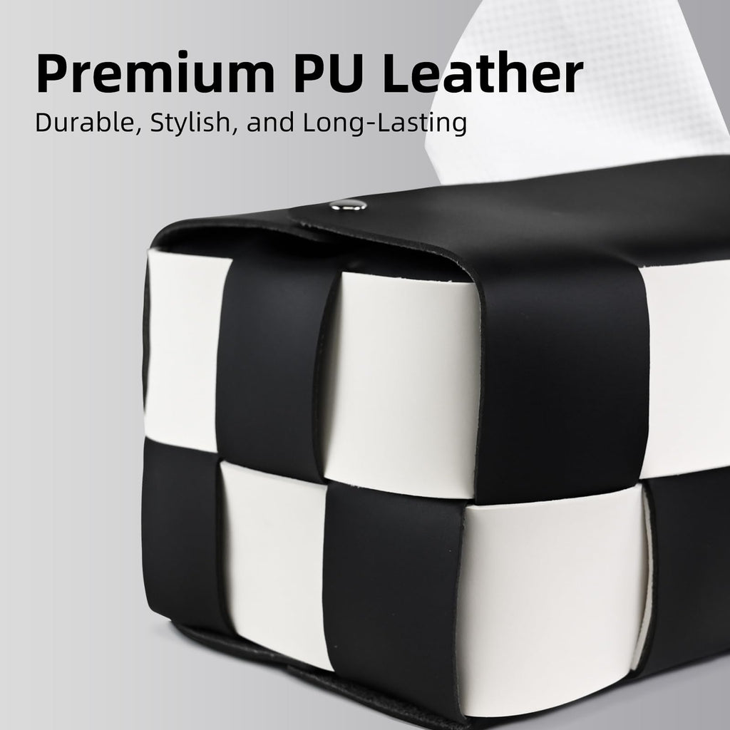 PU Leather Tissue Box Holder with Metal Buckle, Checkered Tissue Box, Decorative Organizer
