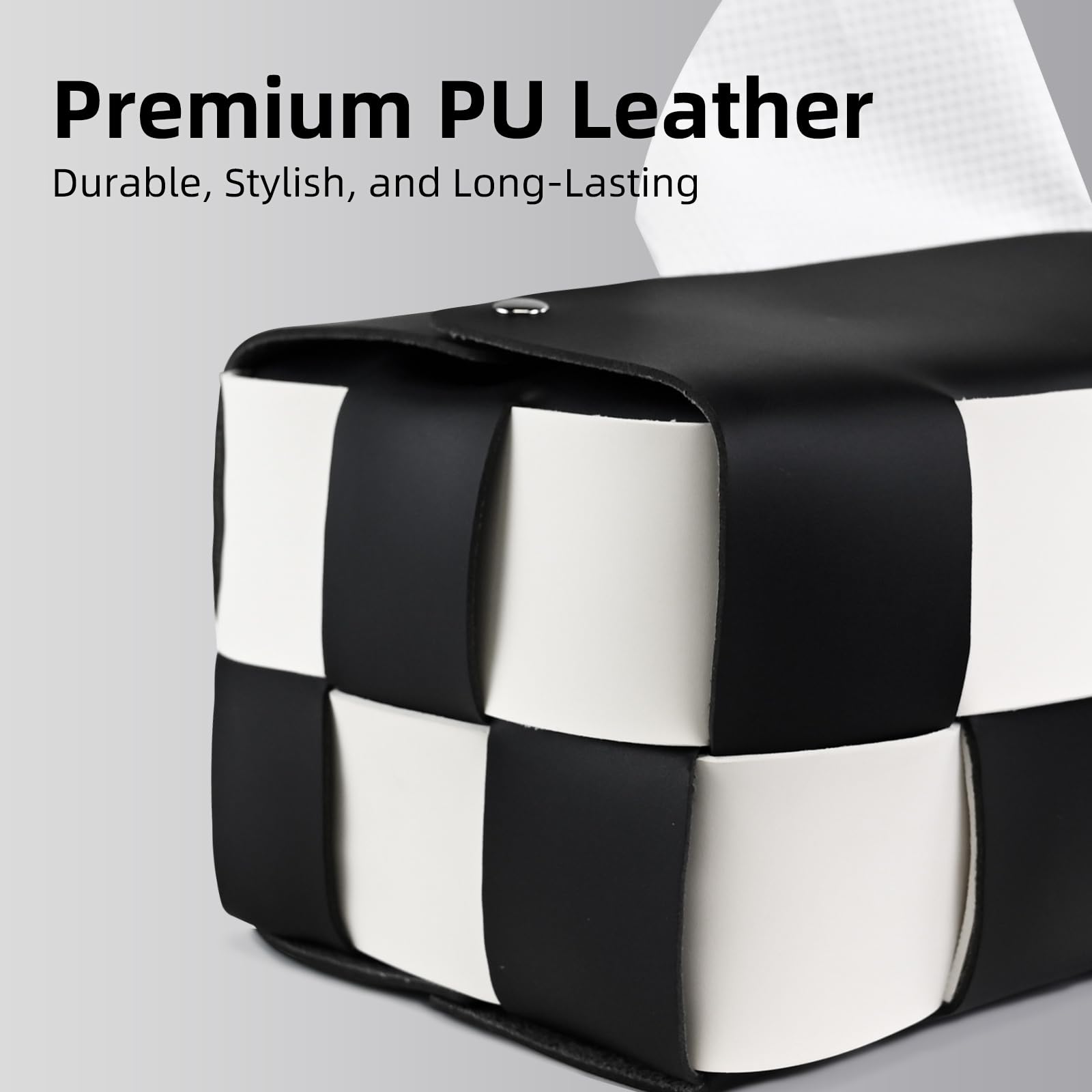 PU Leather Tissue Box Holder with Metal Buckle, Checkered Tissue Box, Decorative Organizer