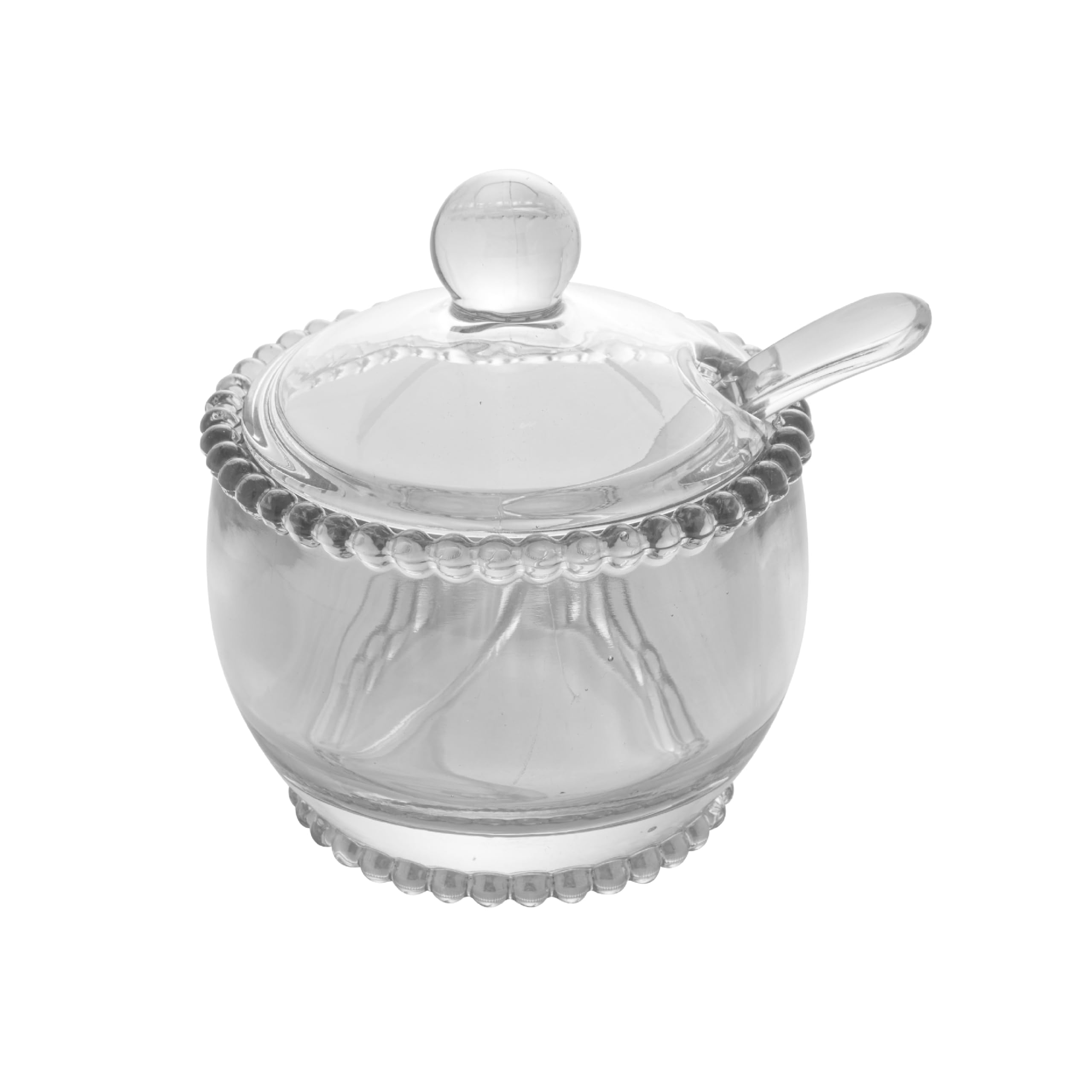 Pearl Crystal Beaded Sugar Bowl with Lid and Spoon