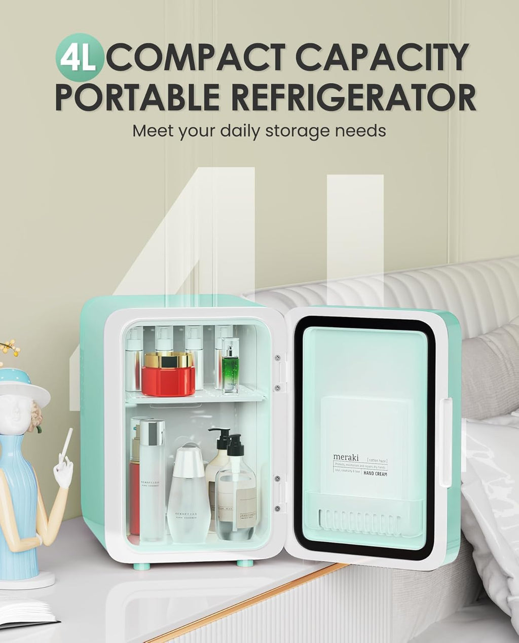 Skincare Fridge - Makeup Fridge for Refrigerating Skincare and Food, Mini Fridge Cooler and Warmer