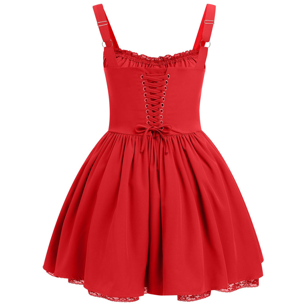 Women's Spaghetti Strap Corset Mini Dress â€?Backless, Lace-Up, Low-Cut Ruffle Sundress