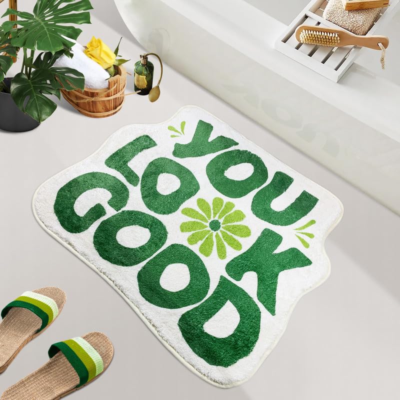 You Look Good Bath Mat Flower Bathroom Rug, Soft Absorbent Water Non Slip Rug, Superior Washable Microfiber (21"x25")