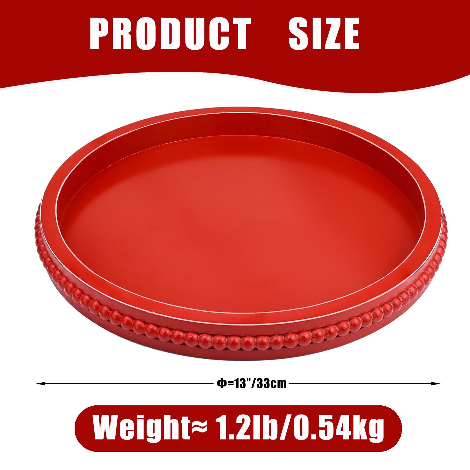 Round Wood Decorative Ottoman Tray for Coffee Table Kitchen Counter, Living Room, Handcrafted Wooden Serving Tray for Table Centerpiece