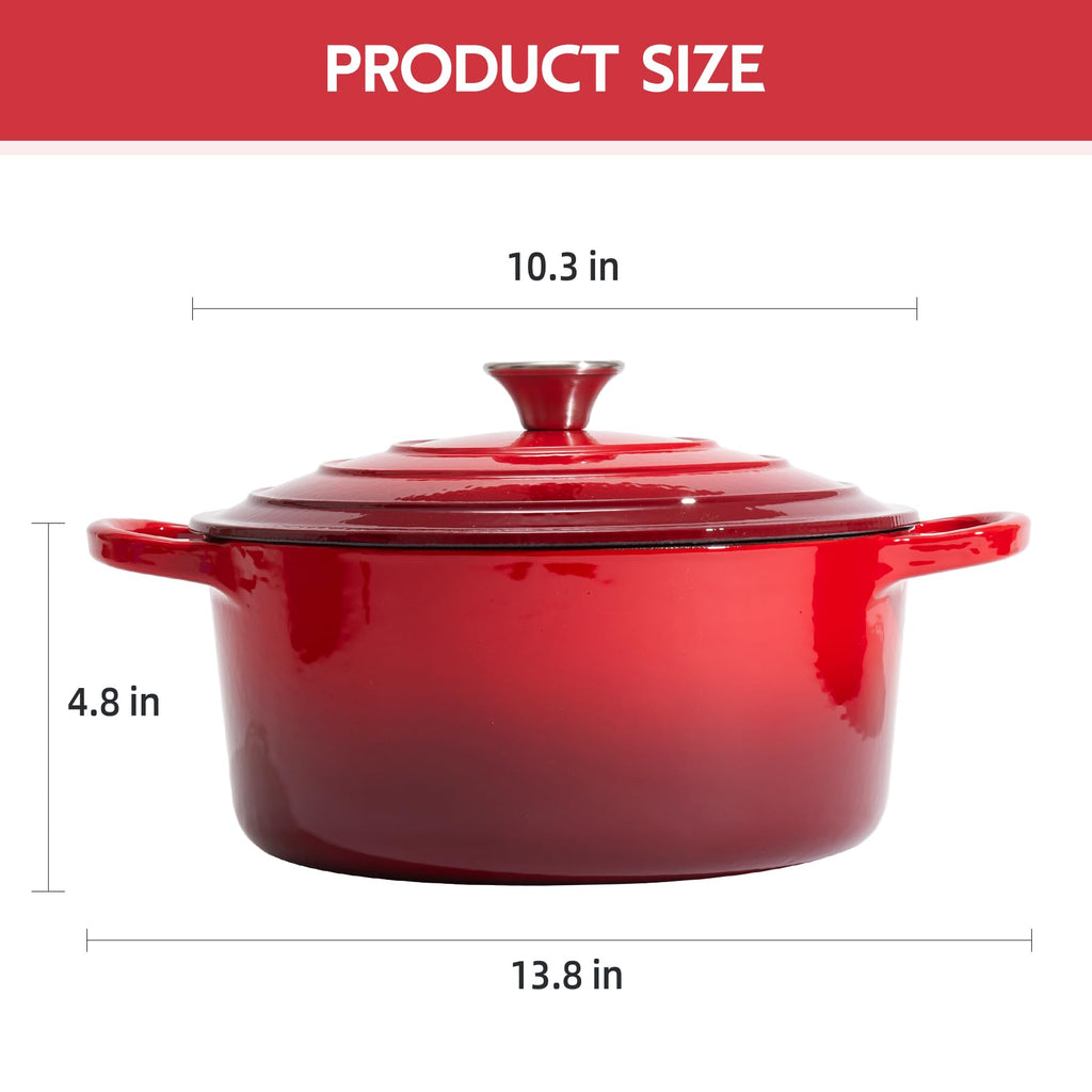 Enameled Cast Iron Dutch Oven with Lid - Big Dual Handles - Round Pot for Versatile Cooking 6 Quart