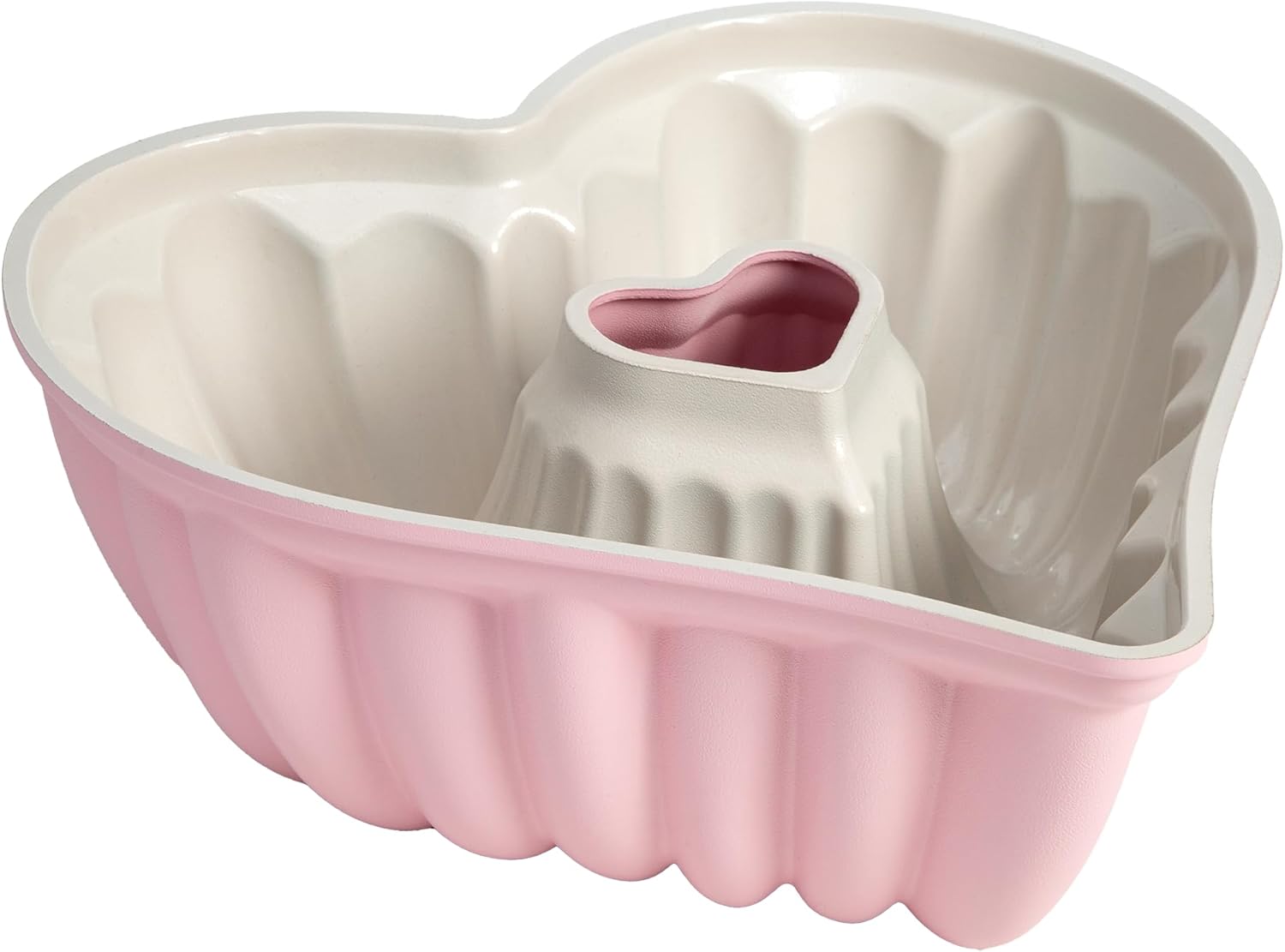 Paris Hilton 9-Inch Heart-Shaped Fluted Cake Pan, Cast Aluminum with Ceramic Nonstick Coating, Dishwasher Safe, Pink